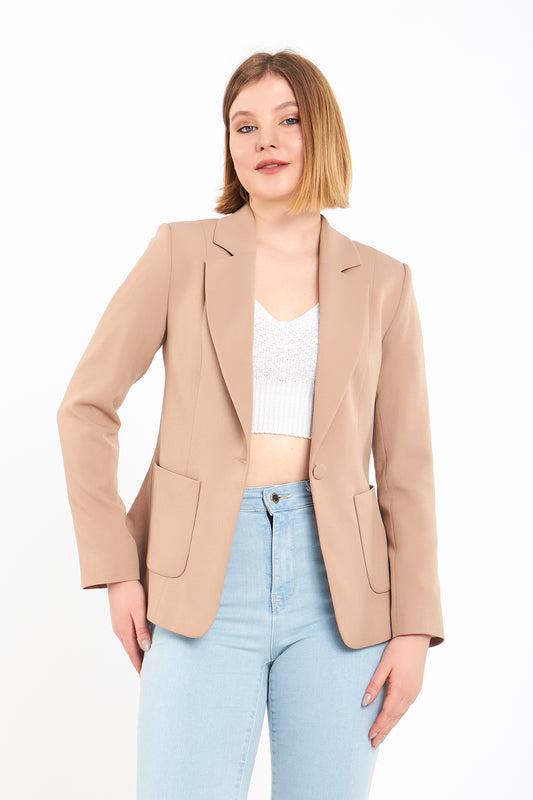 Bej Günlük Spor Ceket, regular kalıp, astarlı, cep detaylı
