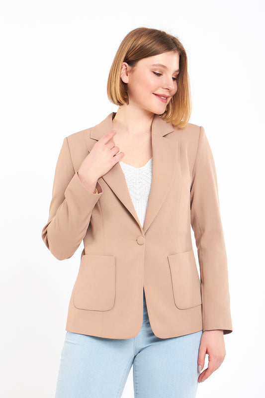 Bej Günlük Spor Ceket, regular kalıp, astarlı, cep detaylı