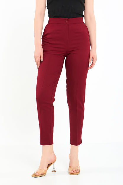 Bordo Paçadan Yırtmaçlı Kumaş Pantolon