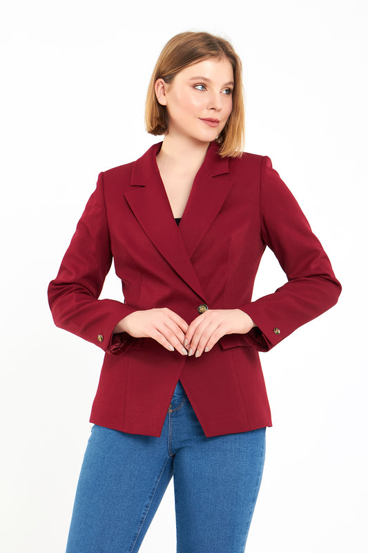 Bordo Kruvaze Ceket, regular kalıp, astarlı, kol düğme detaylı