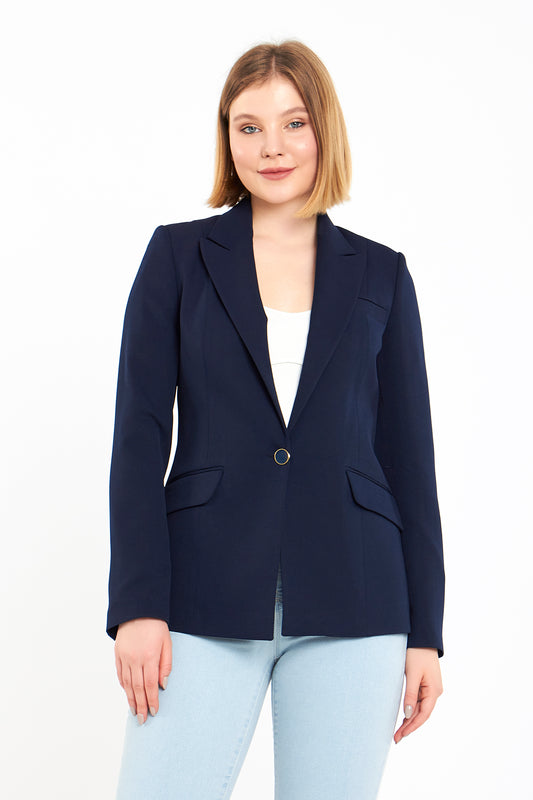 Lacivert Yırtmaçlı Ceket, regular kalıp, astarlı, kol düğme detaylı