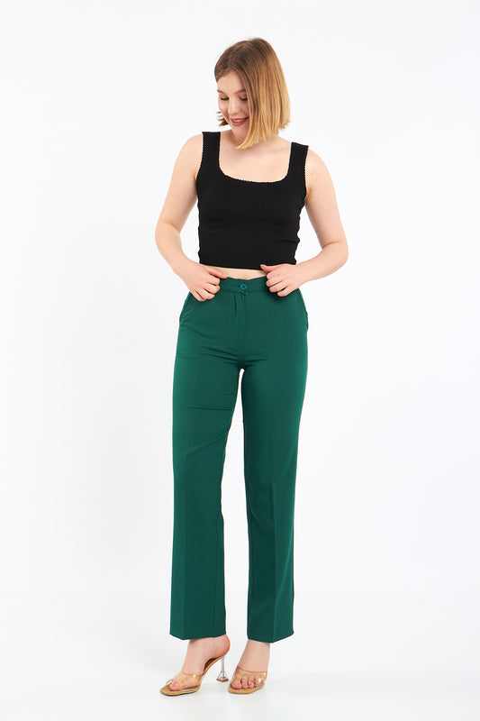 Zümrüt Yeşili Geniş Paçalı Kumaş Pantolon