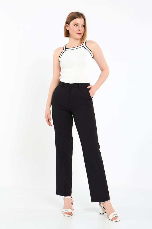 Siyah Geniş Paçalı Kumaş Pantolon