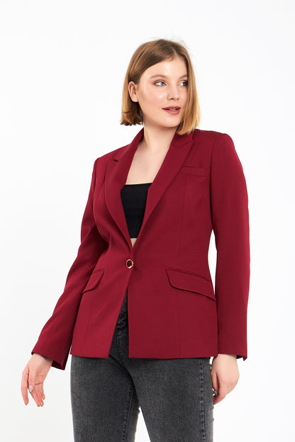 Bordo Yırtmaçlı Ceket, regular kalıp, astarlı, kol düğme detaylı
