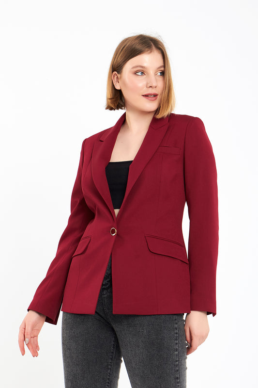 Bordo Yırtmaçlı Ceket, regular kalıp, astarlı, kol düğme detaylı