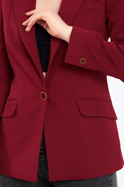 Bordo Yırtmaçlı Ceket, regular kalıp, astarlı, kol düğme detaylı