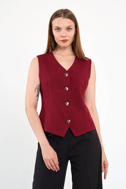 Bordo Günlük Klasik Yelek, regular kalıp, astarlı, takım yeleği