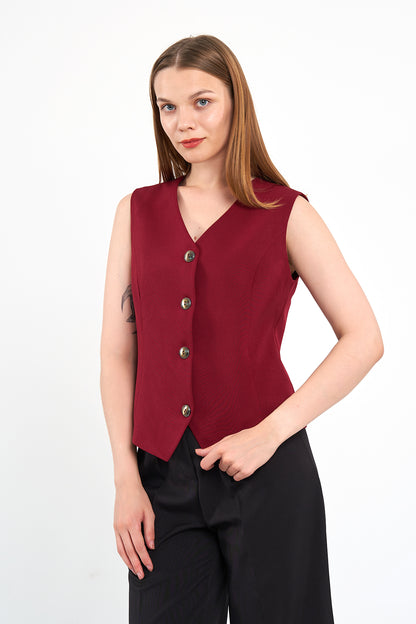 Bordo Günlük Klasik Yelek, regular kalıp, astarlı, takım yeleği