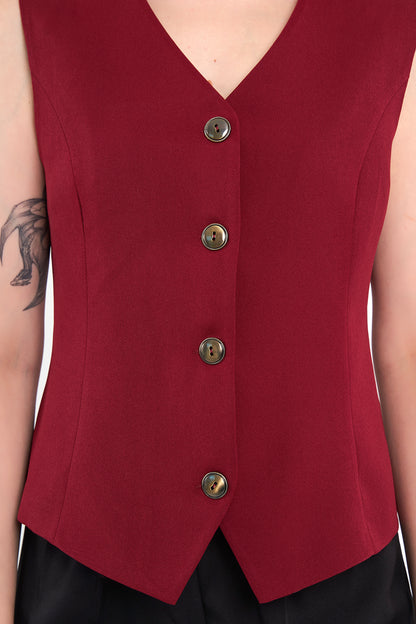 Bordo Günlük Klasik Yelek, regular kalıp, astarlı, takım yeleği