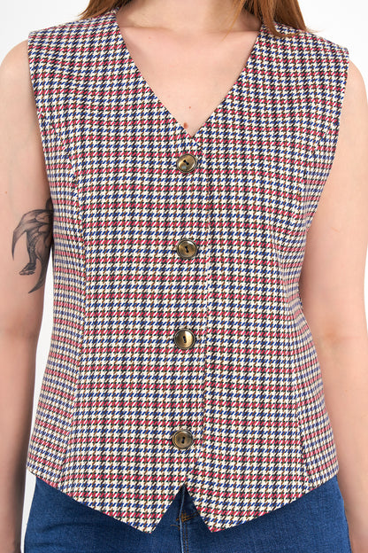 Kırmızı Desenli Günlük Klasik Yelek, regular kalıp, astarlı, takım yeleği