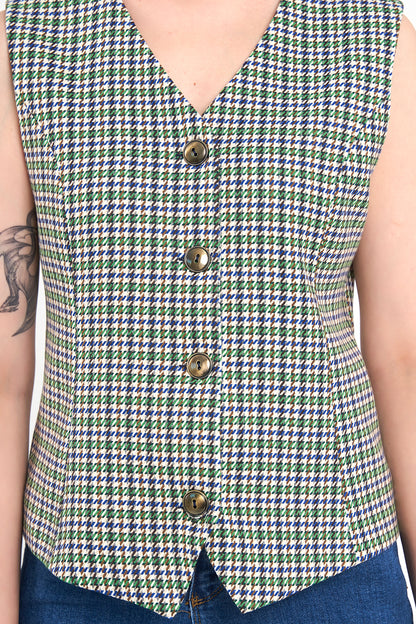 Yeşil Desenli Günlük Klasik Yelek, regular kalıp, astarlı, takım yeleği