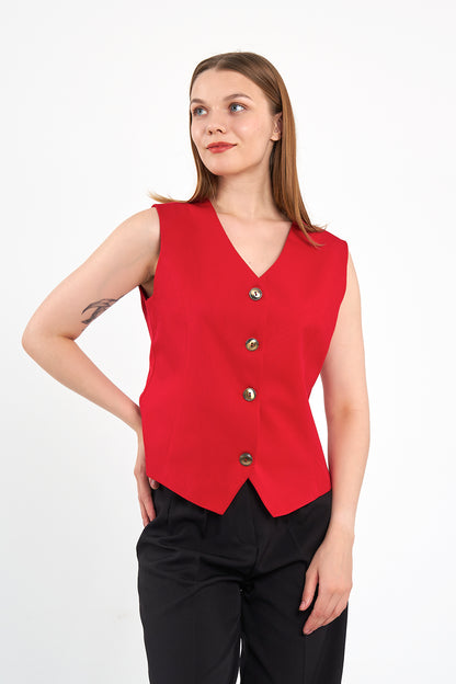 Kırmızı Günlük Klasik Yelek, regular kalıp, astarlı, takım yeleği
