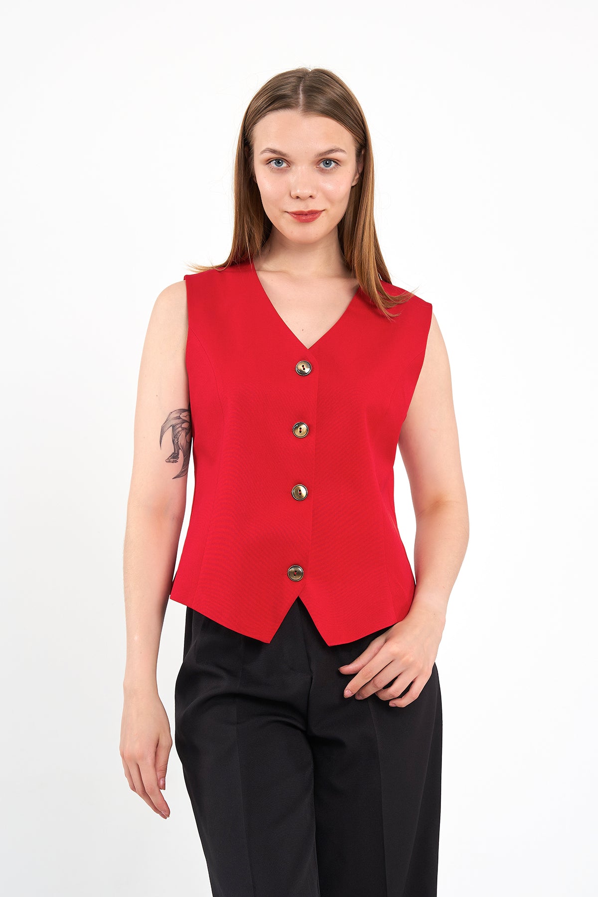 Kırmızı Günlük Klasik Yelek, regular kalıp, astarlı, takım yeleği