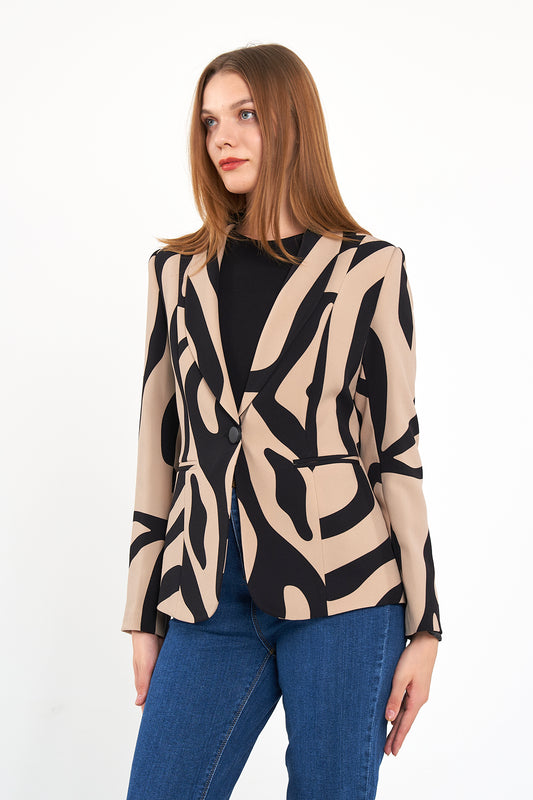 Zebra Bej Şal Yaka Ceket, regular kalıp, astarlı, rahat kesim