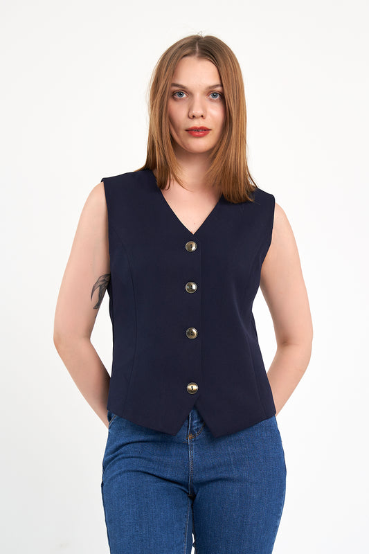 Lacivert Günlük Klasik Yelek, regular kalıp, astarlı, takım yeleği