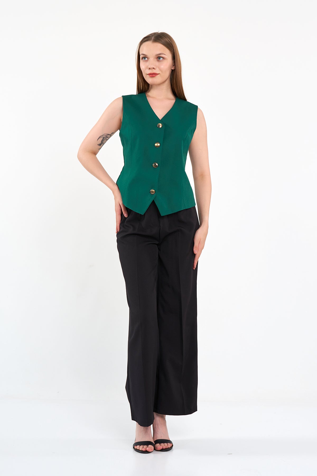 Zümrüt Yeşili Günlük Klasik Yelek, regular kalıp, astarlı, takım yeleği