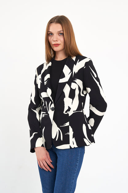 Zebra Şal Yaka Ceket, regular kalıp, astarlı, rahat kesim